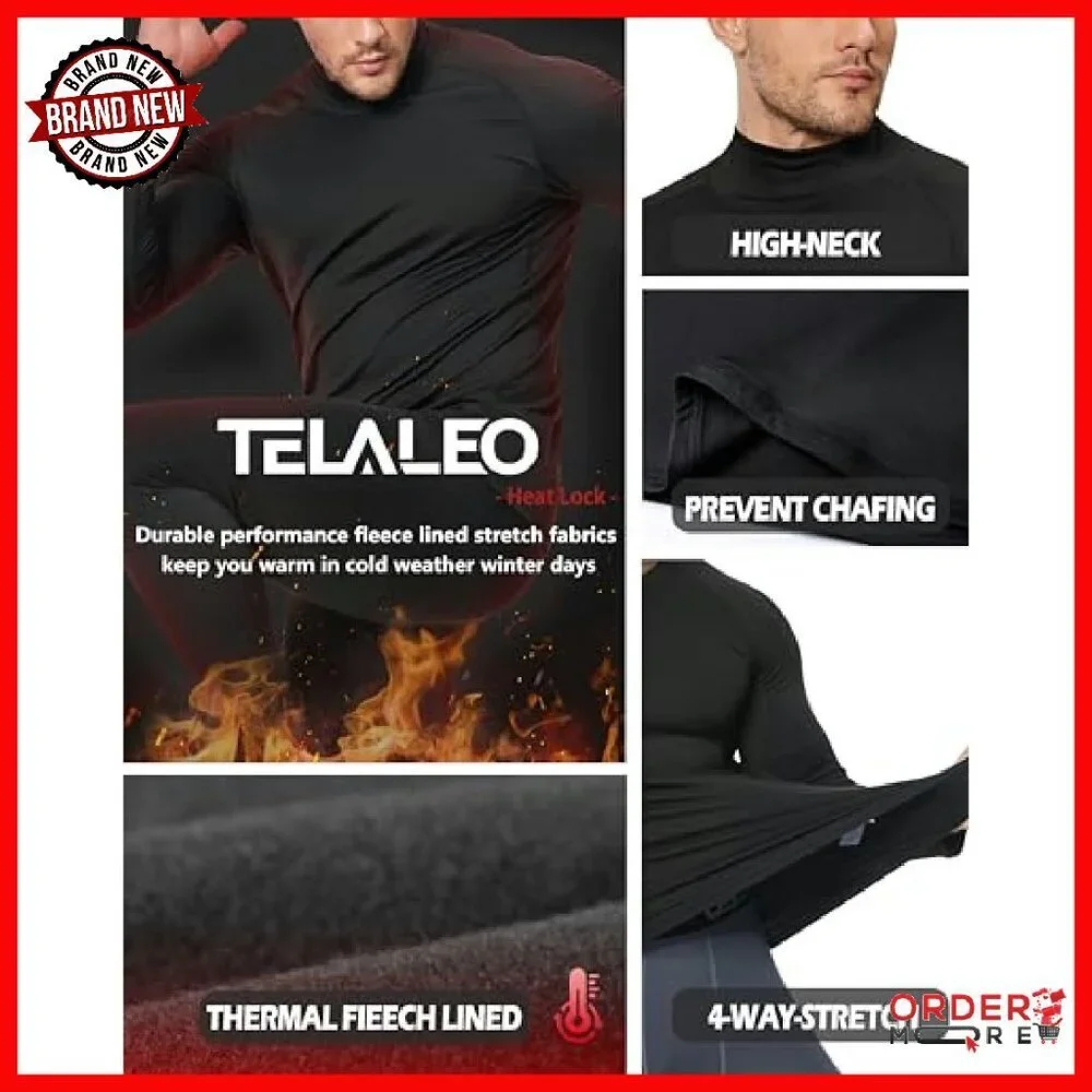 Men's Thermal Mock Neck Compression Shirts Fleece Lined Base Layer
